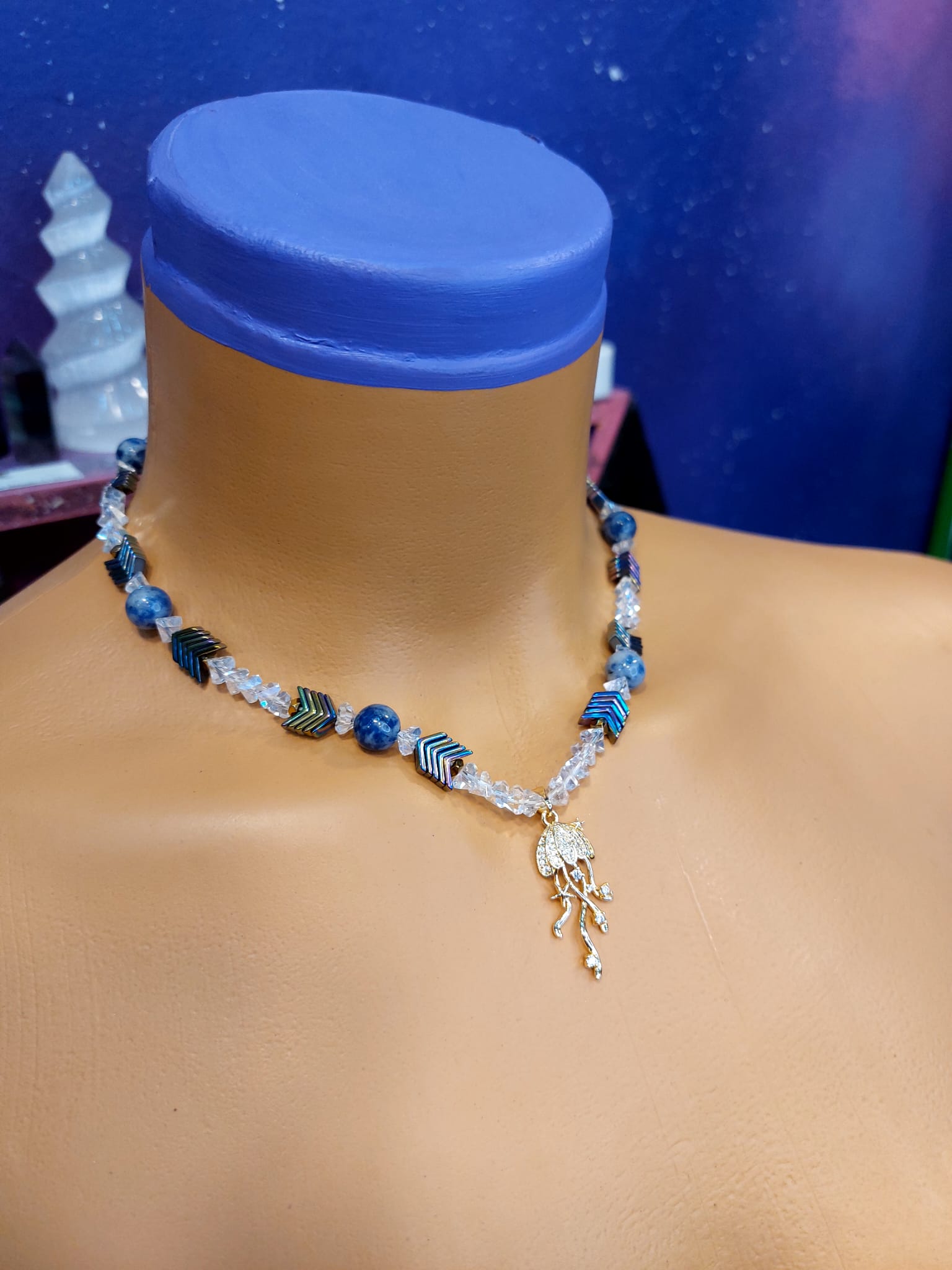 Sodalit & Rainbow Hematit Kadın Tasarım Doğaltaş Kolye