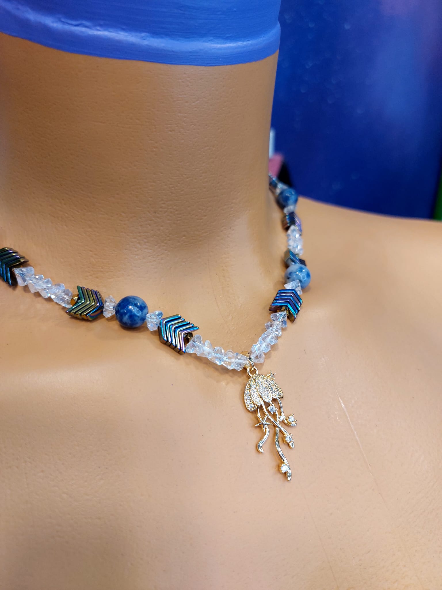 Sodalit & Rainbow Hematit Kadın Tasarım Doğaltaş Kolye