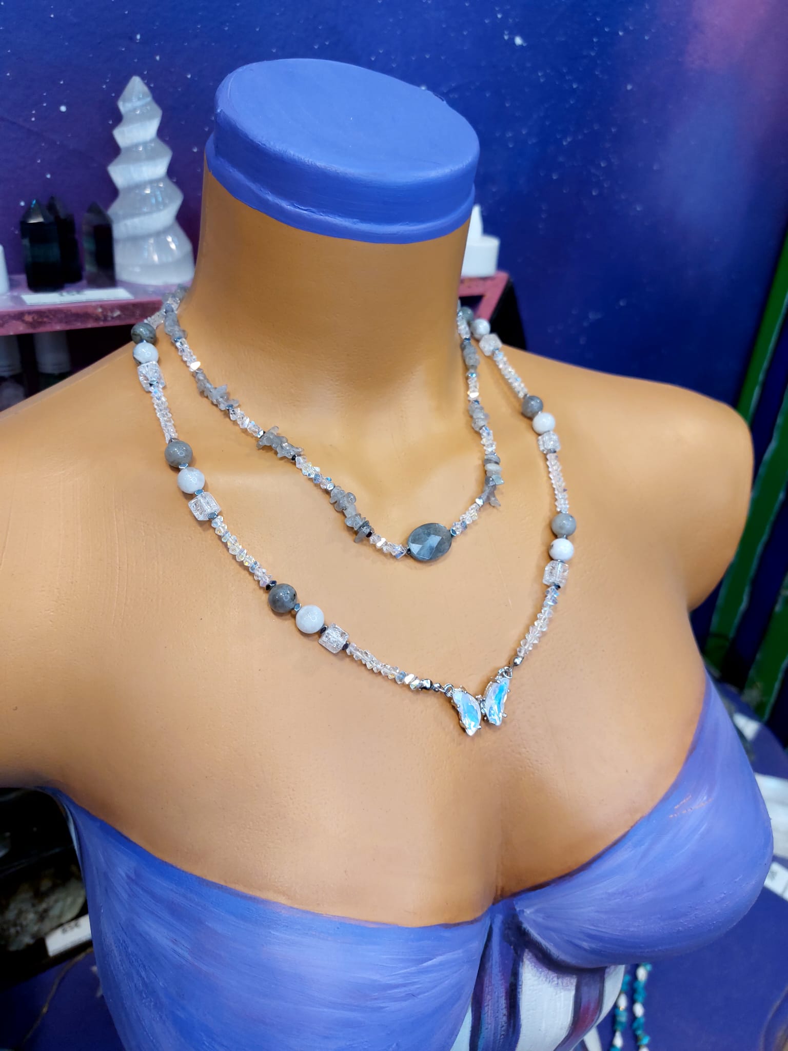 Labradorit - Aytaşı - Necef Kadın Tasarım Doğaltaş 2’li Kolye