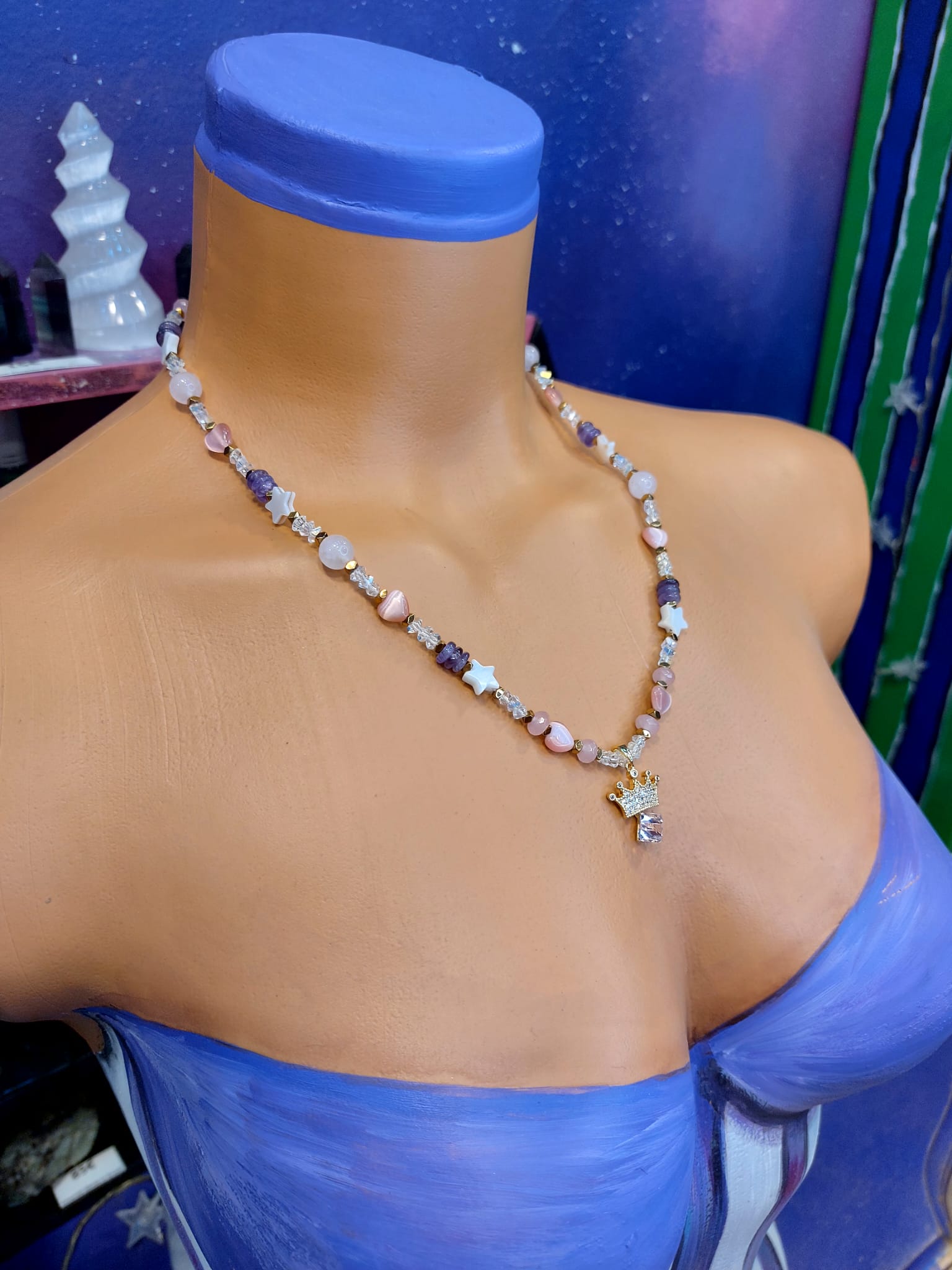 Kedigözü - Pembe Kuvars - Ametist - Sedef Kadın Tasarım Doğaltaş Kolye