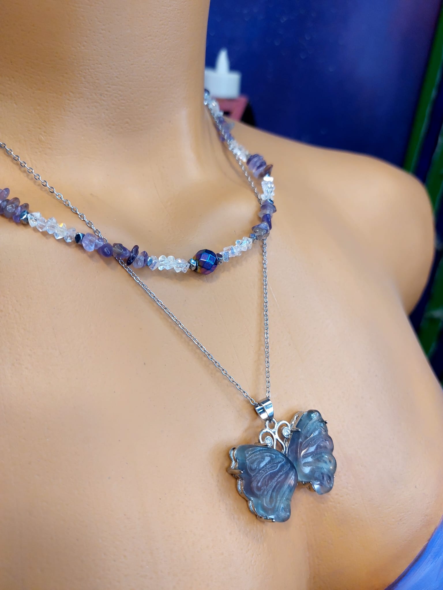 Ametist - Rainbow Fiorit - Rainbow Hematit Kadın Tasarım Doğaltaş Kolye