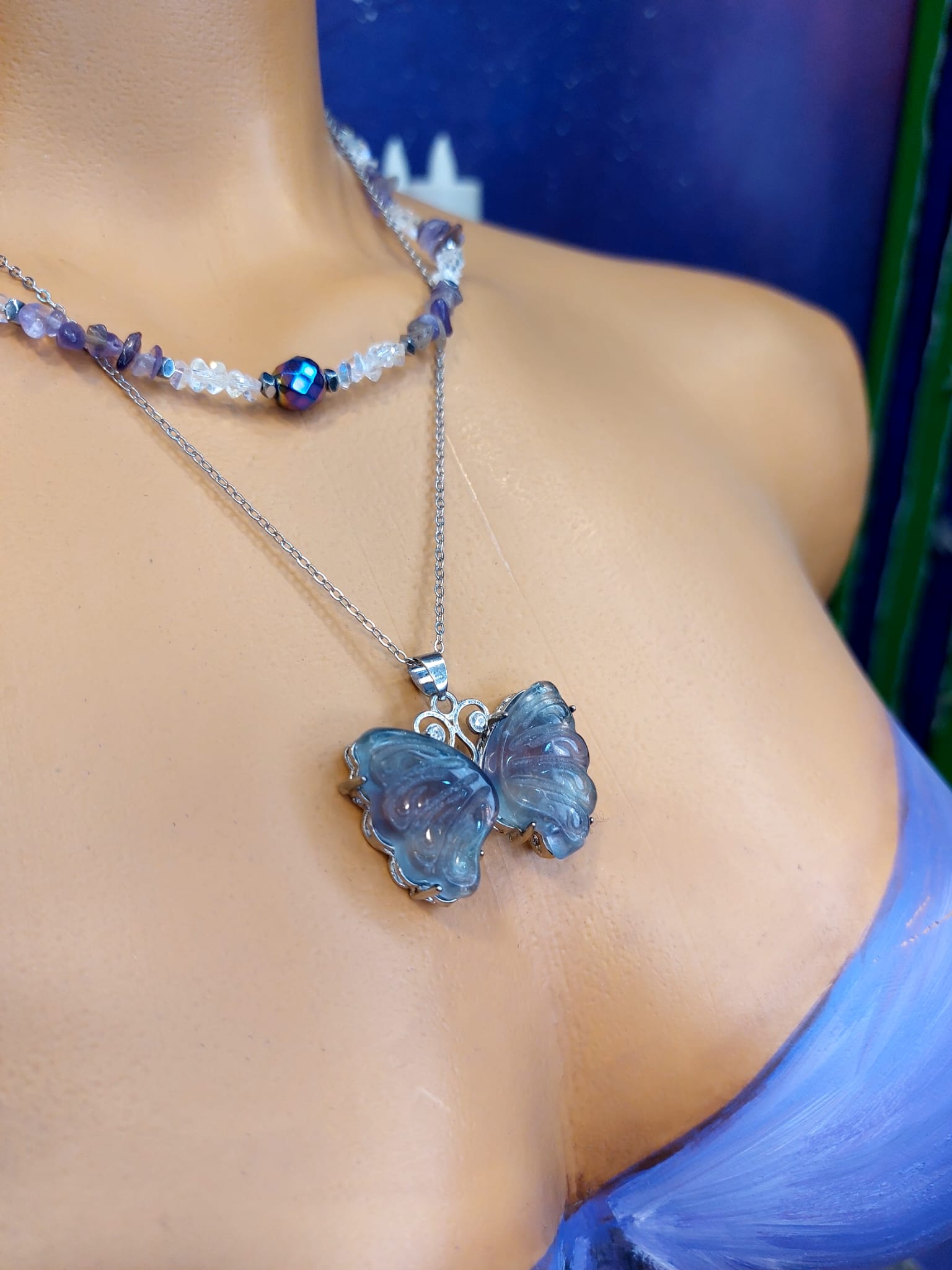 Ametist - Rainbow Fiorit - Rainbow Hematit Kadın Tasarım Doğaltaş Kolye