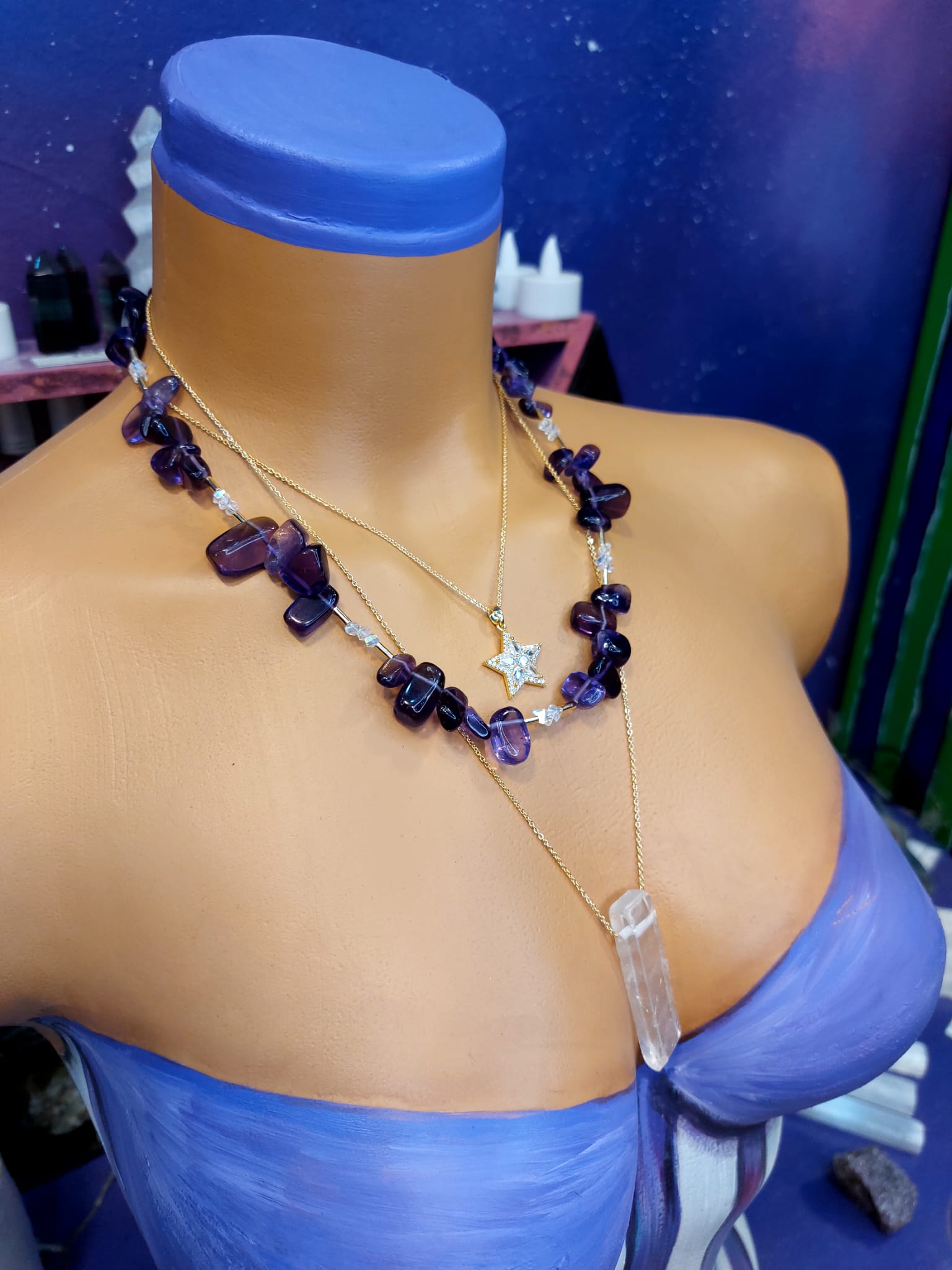 Ametist & Kristal Kuvars Kadın Tasarım Doğaltaş Kolye