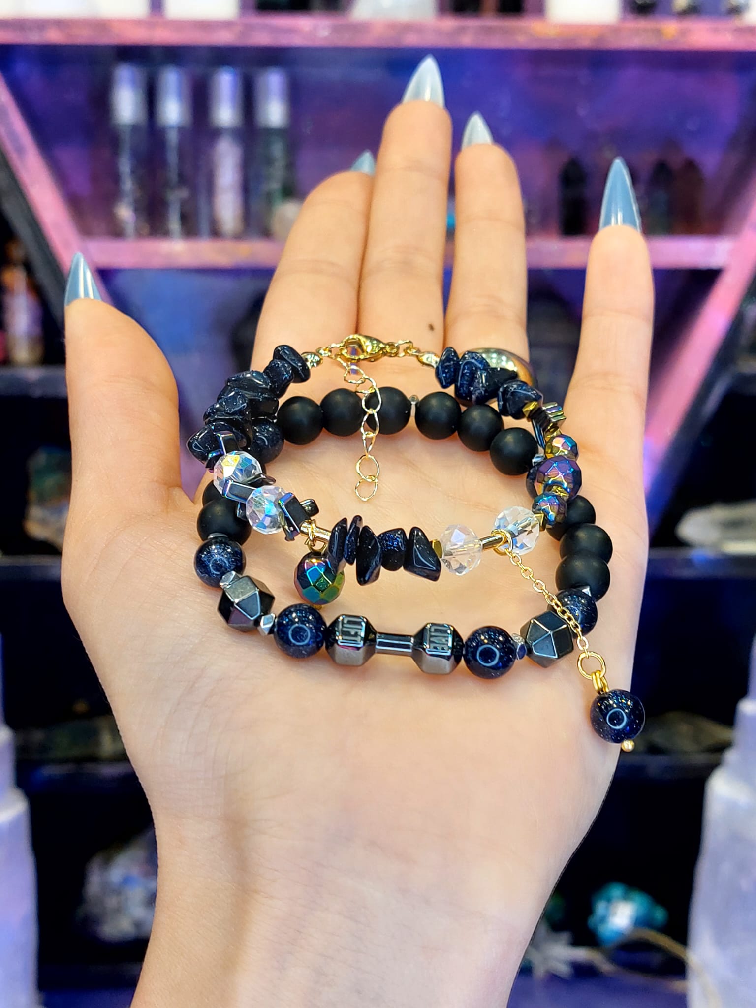 Lacivert Yıldız Taşı - Oniks - Rainbow Hematit Özel Tasarım Sevgili Bilekliği