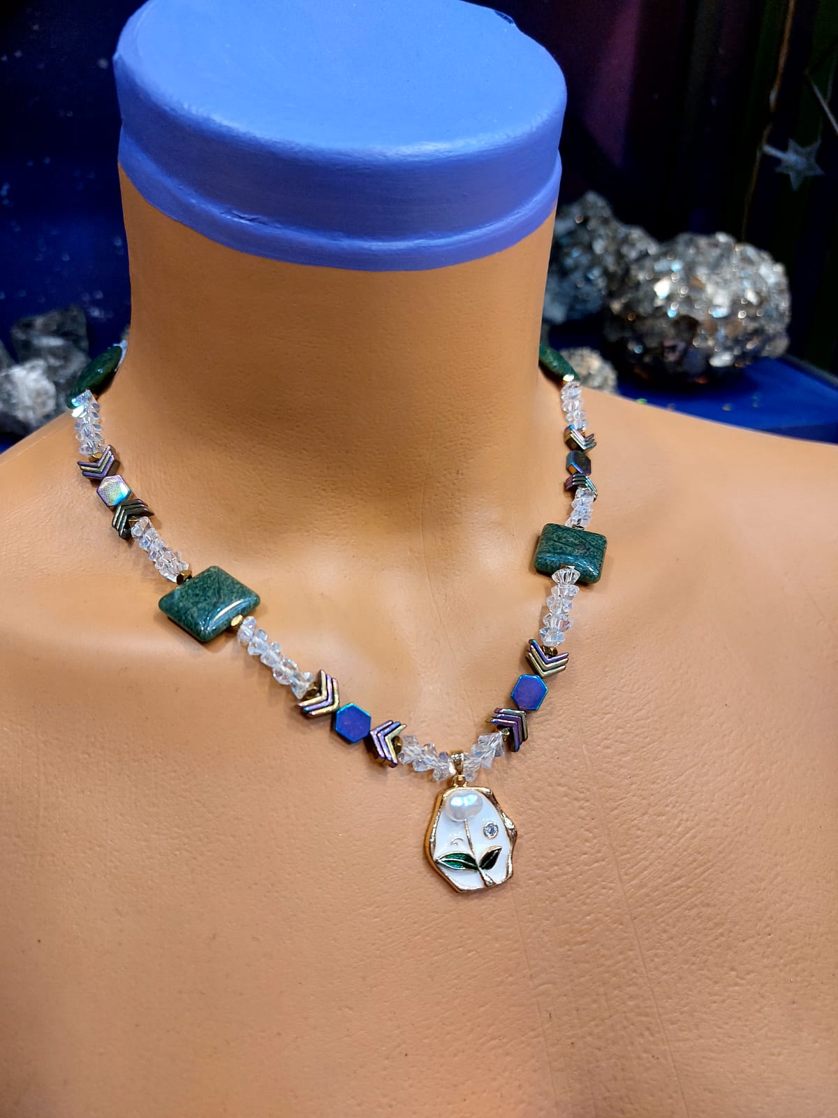 Yeşim Taşı & Rainbow Hematit Kadın Tasarım Doğaltaş Kolye