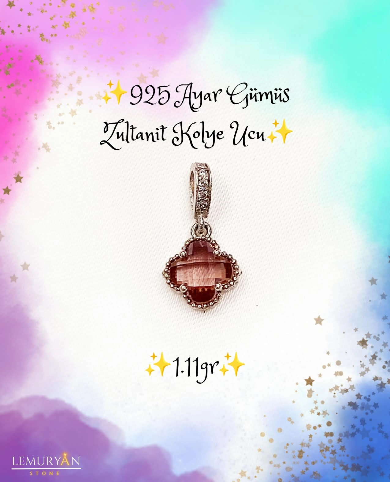 925 Ayar Gümüş Zultanit Kolye Ucu