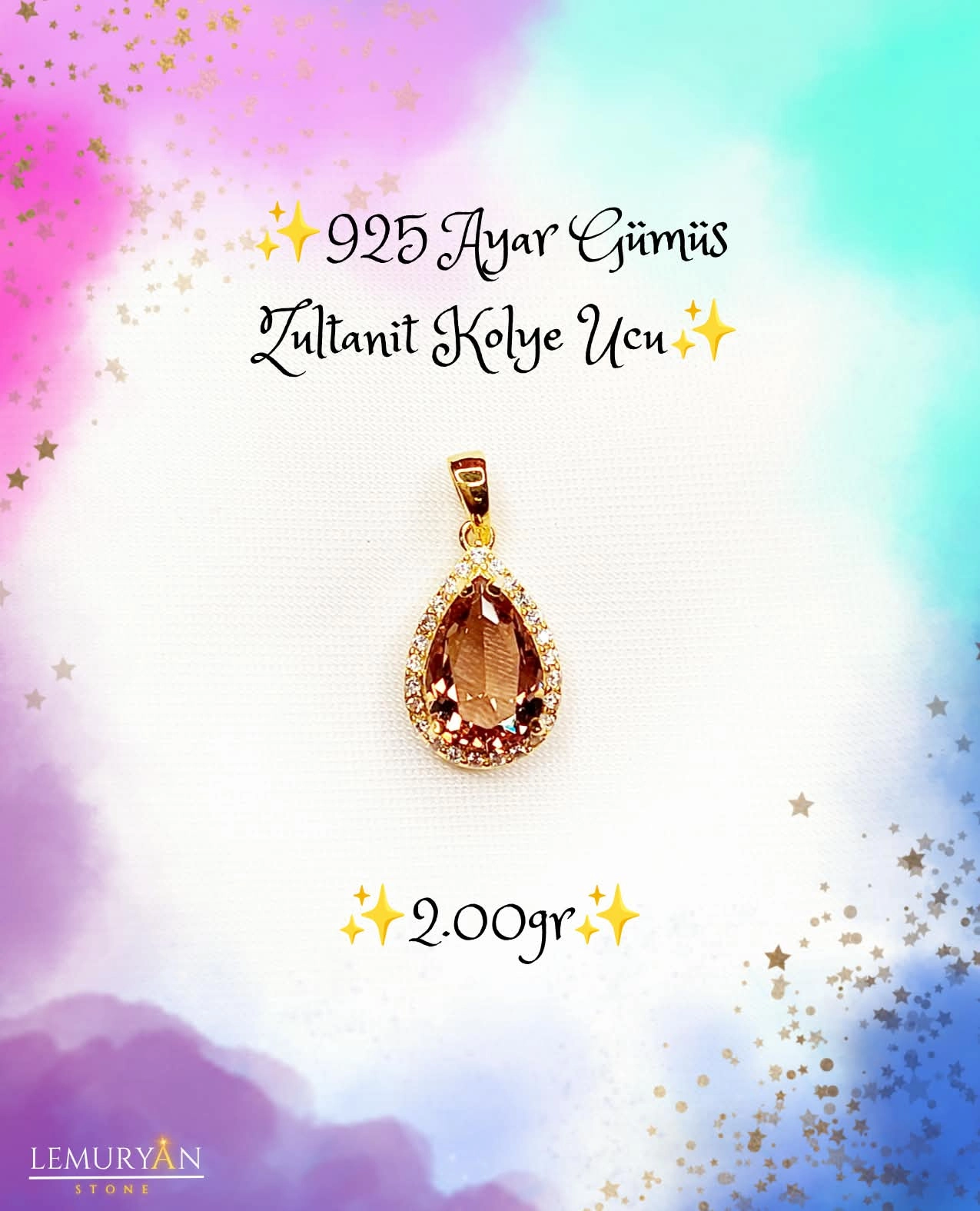 925 Ayar Gümüş Zultanit Kolye Ucu