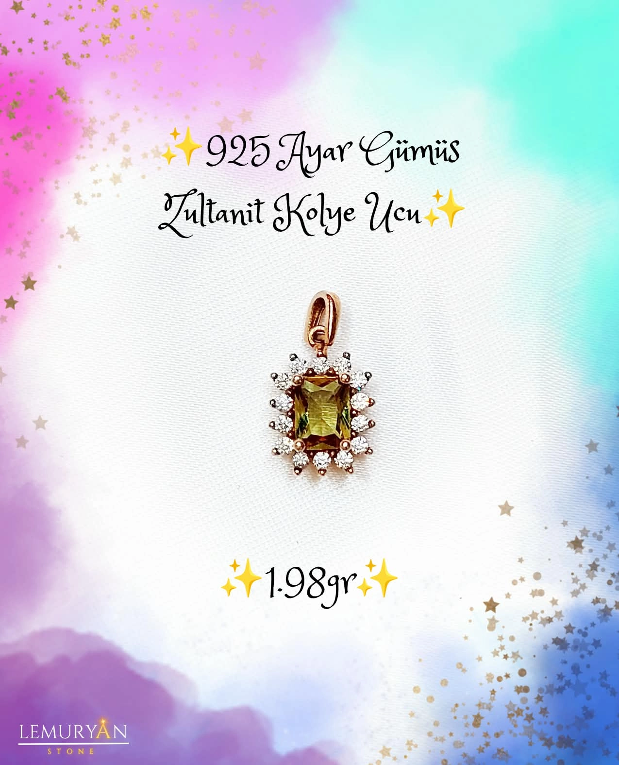 925 Ayar Gümüş Zultanit Kolye Ucu