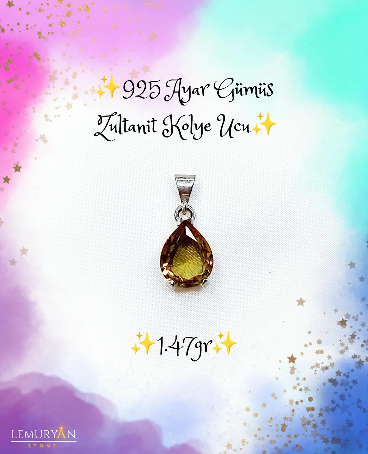 925 Ayar Gümüş Zultanit Kolye Ucu